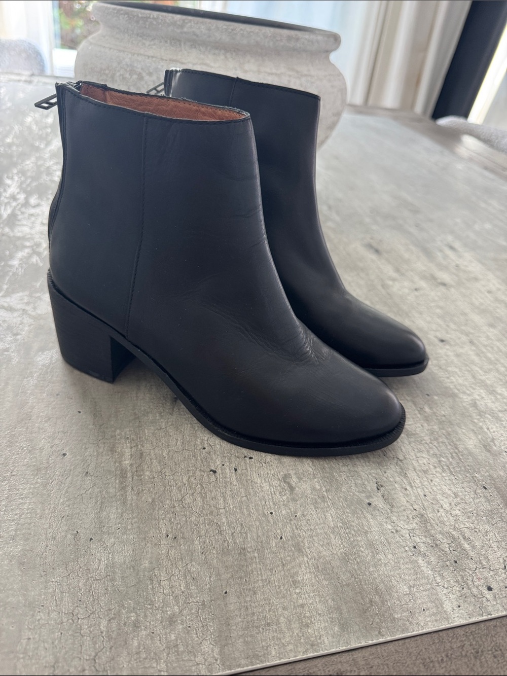 Madewell Black Leather Mid Heel Ankle Booties
